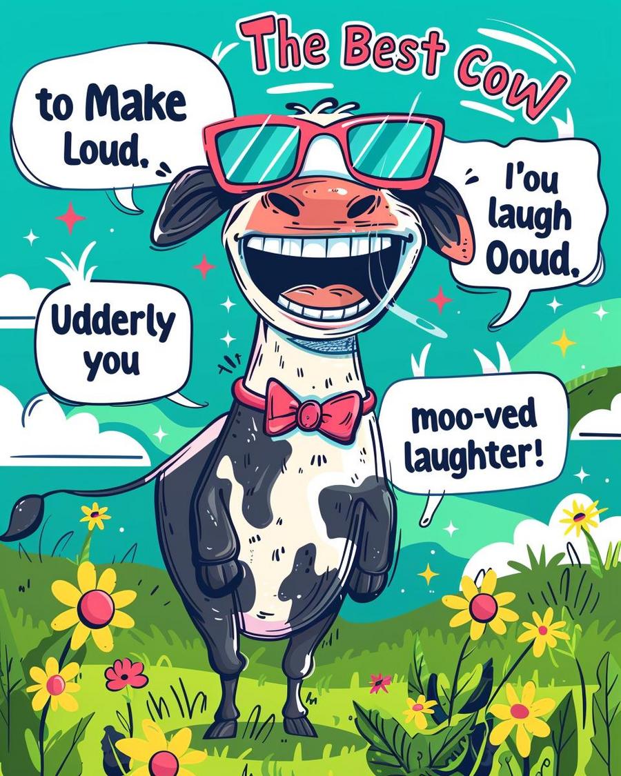 Graphic with classic cow puns designed to brighten your day.