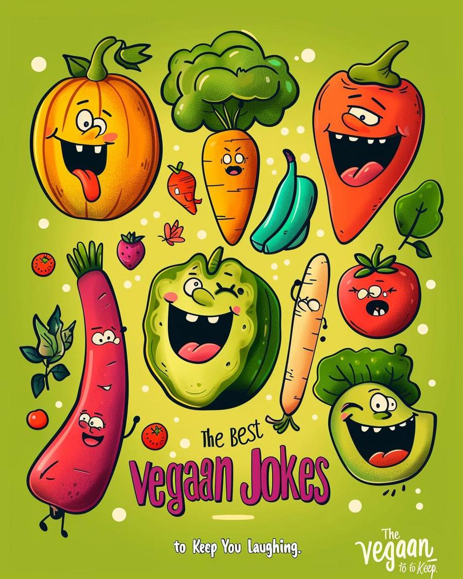 Animal Antics: Jokes with a Cause Colorful illustration of various animals laughing, tagged with vegan jokes for comedic relief.