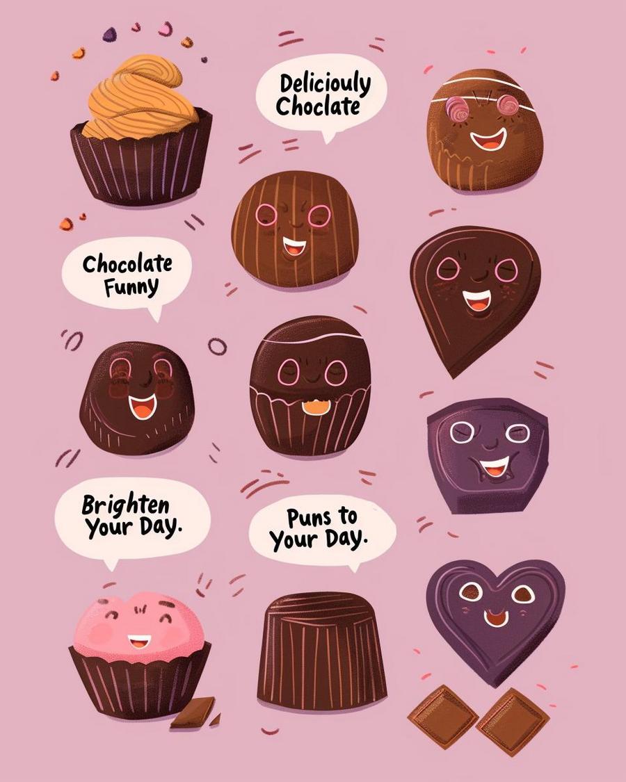 A collection of witty chocolate puns sparking joy and sweet humor on display.