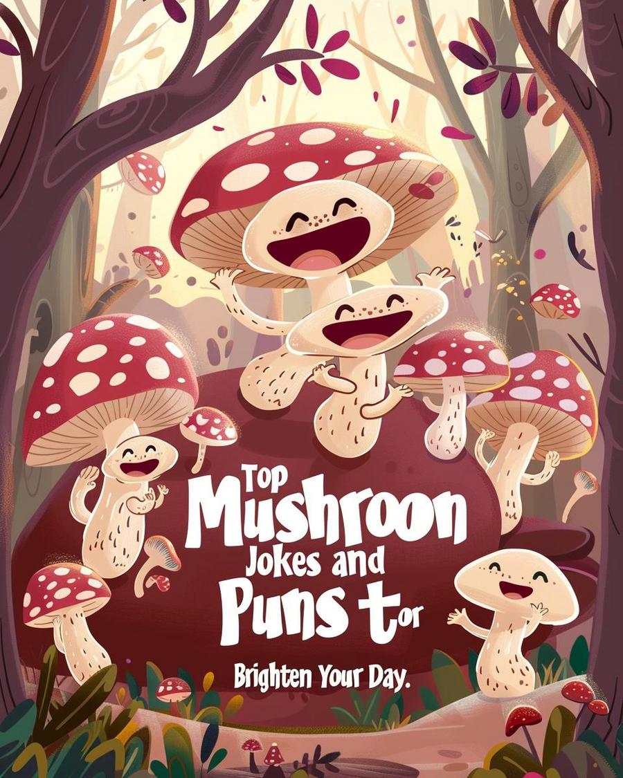 Funny mushroom joke illustrations capturing why mushroom jokes are so popular among readers.