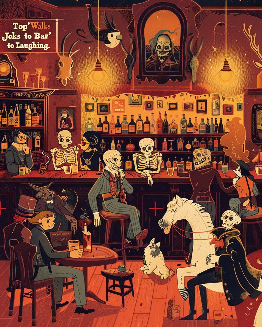 Famous Faces: Celebrities and Historical Figures in Bars Celebrities and historical figures reenacting classic walks into a bar jokes scene.
