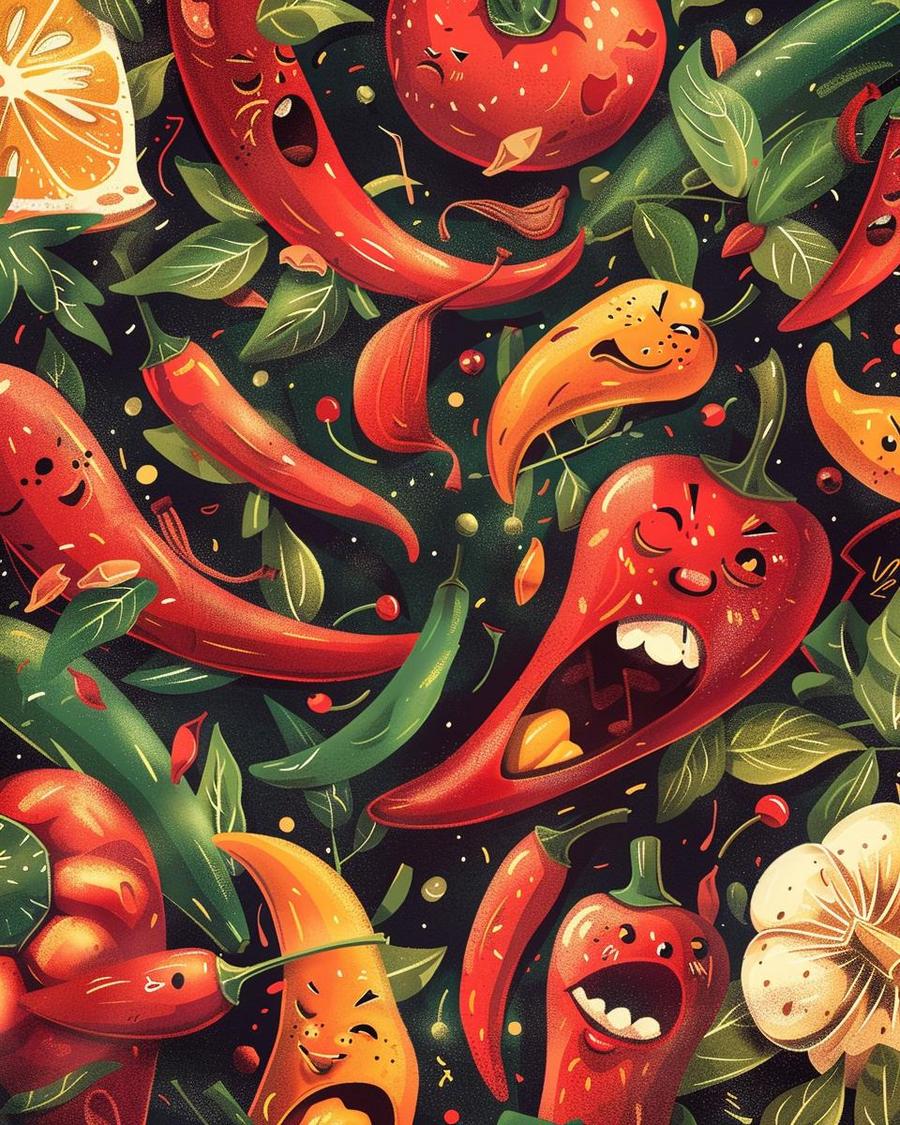 Food for Thought: Delicious Spice Puns Colorful dishes on wooden table with clever spice puns written on labels.