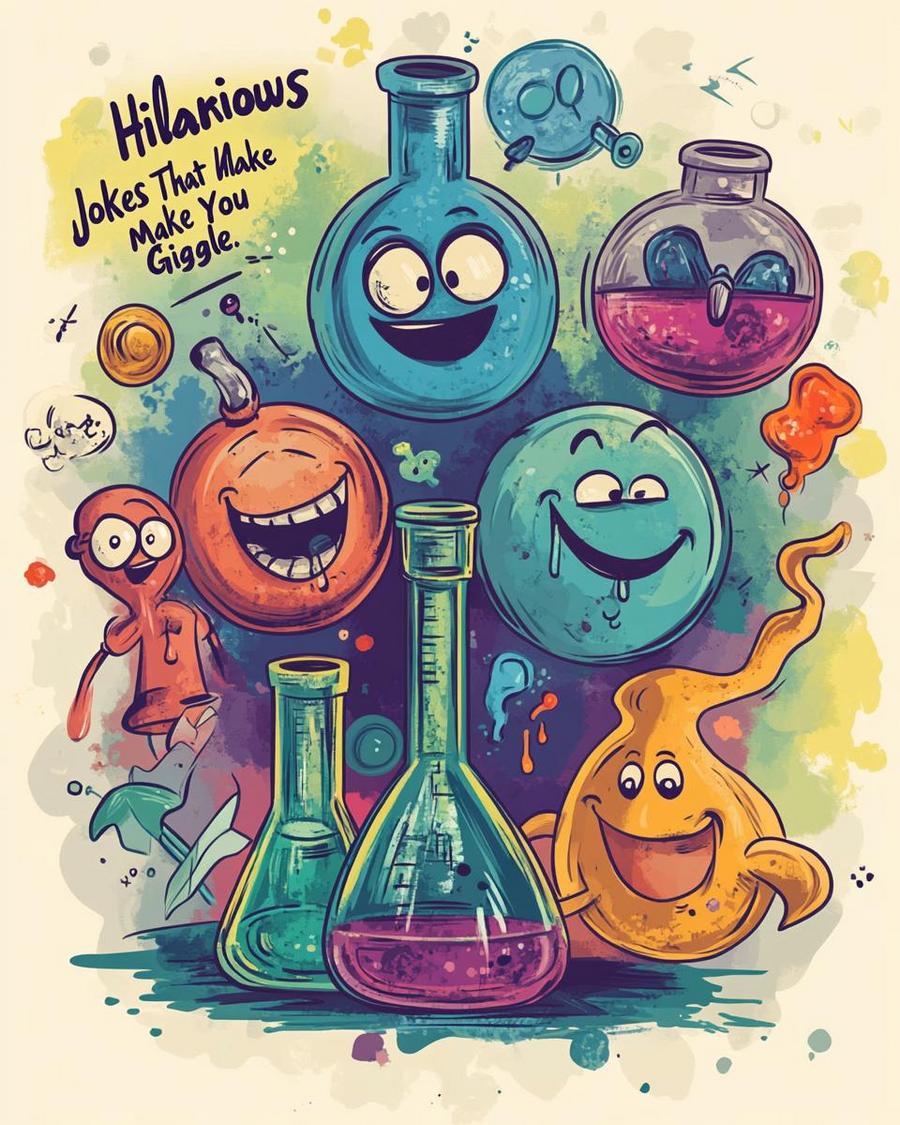 Atomic Structure Humor Funny cartoon of atoms with element jokes, making chemistry entertaining and humorous.
