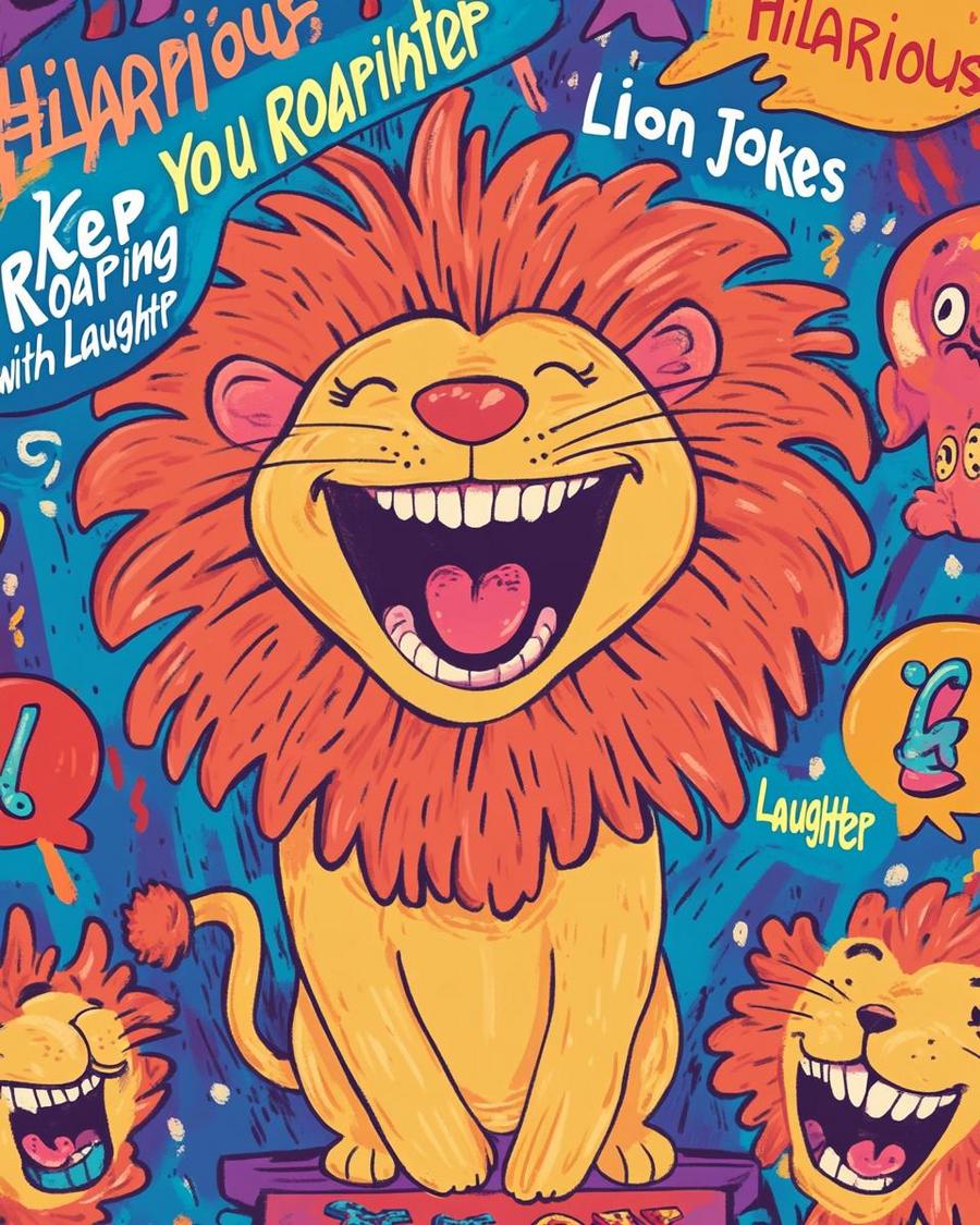 King of the Jungle Quips Lion jokes: King of the Jungle quips with a humorous expression in the wild.